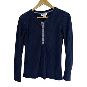Ariat REAL Size Small Navy Blue Thermal Knit Henley Top Western Neutral Warm